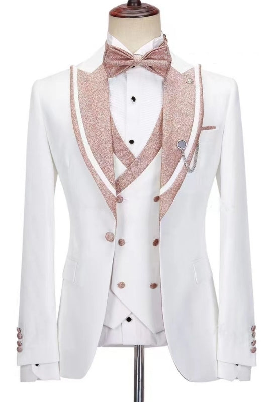 Charming Peaked Lapel Three Pieces White Prom Suits