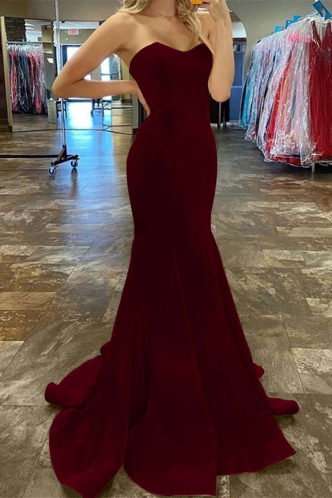 Charming Yellow Strapless Sleeveless Sweetheart Mermaid Long Prom Dress
