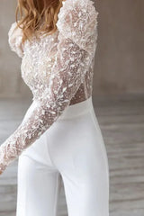 Cheap White Lace Long Sleeves Backless Jumpsuits for Women-27dress
