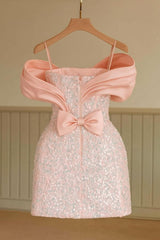 Chic A-Line Spaghetti Straps Pink Sequined Mini Homecoming Dress From 27dress
