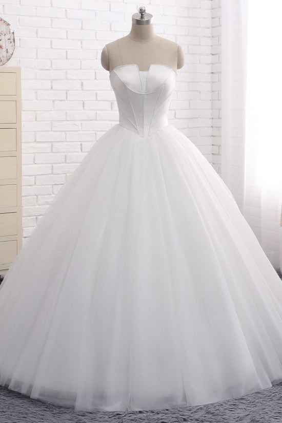 Load image into Gallery viewer, Chic Ball Gown Strapless White Tulle Wedding Dress Sleeveless Bridal Gowns On Sale-27dress
