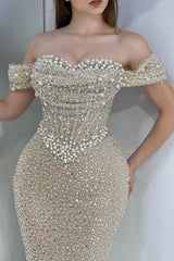 Chic Beaded Sweetheart Off The Shoulder Mermaid Long Tulle Prom Dress-27dress