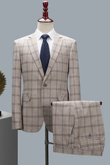 Chic Beige Plaid Two Pieces Notched Lapel Men Suits For Prom