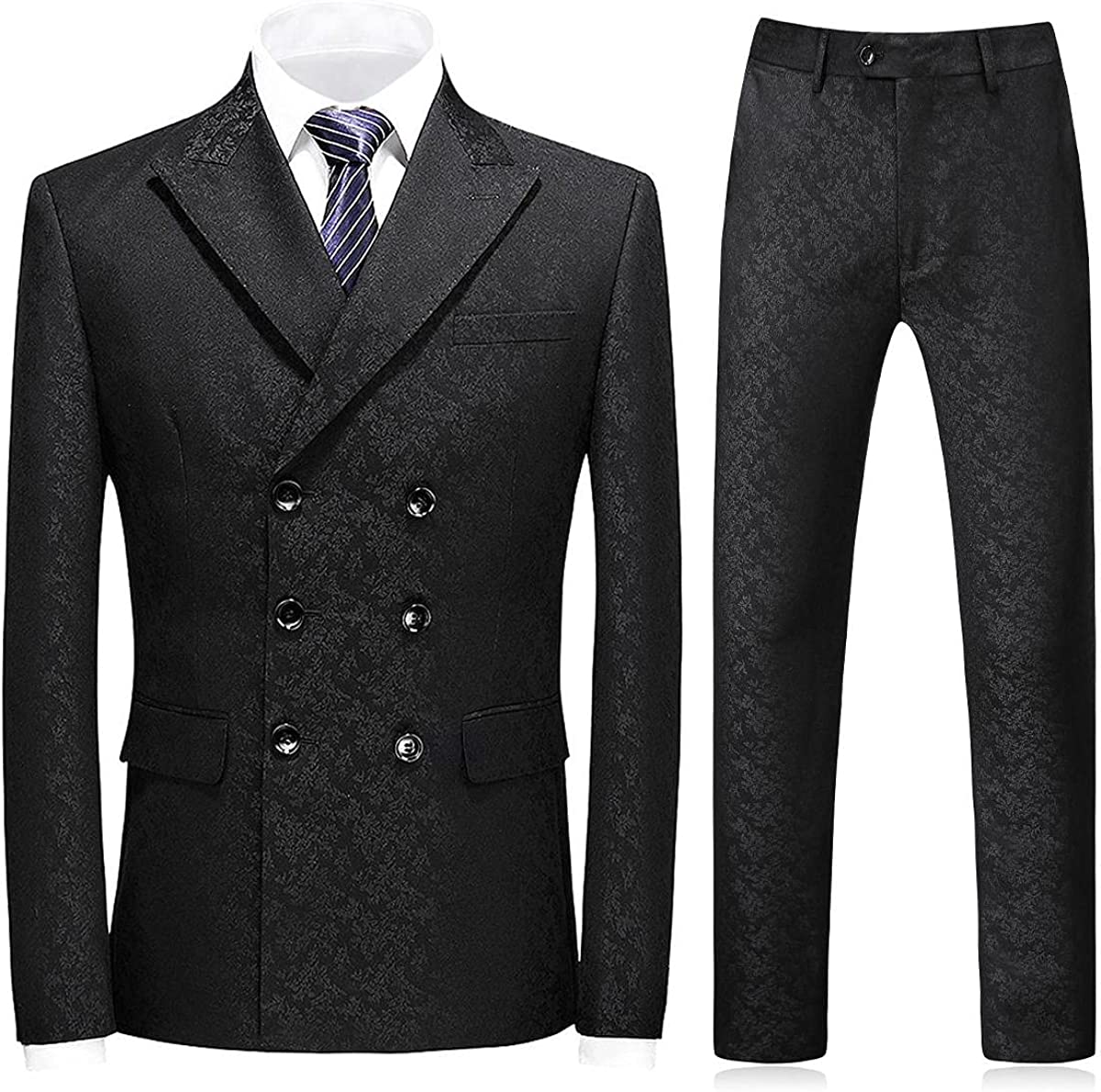 Chic Black Double Breasted Jacquard Men Suits For Prom
