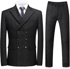 Chic Black Double Breasted Jacquard Men Suits For Prom