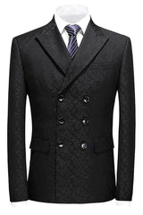 Chic Black Double Breasted Jacquard Men Suits For Prom