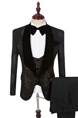 Chic Jacquard Three Pieces Shawl Lapel Men Black Wedding Suits