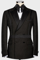 Chic Black Peaked Lapel Double Breasted Wedding Men Suits