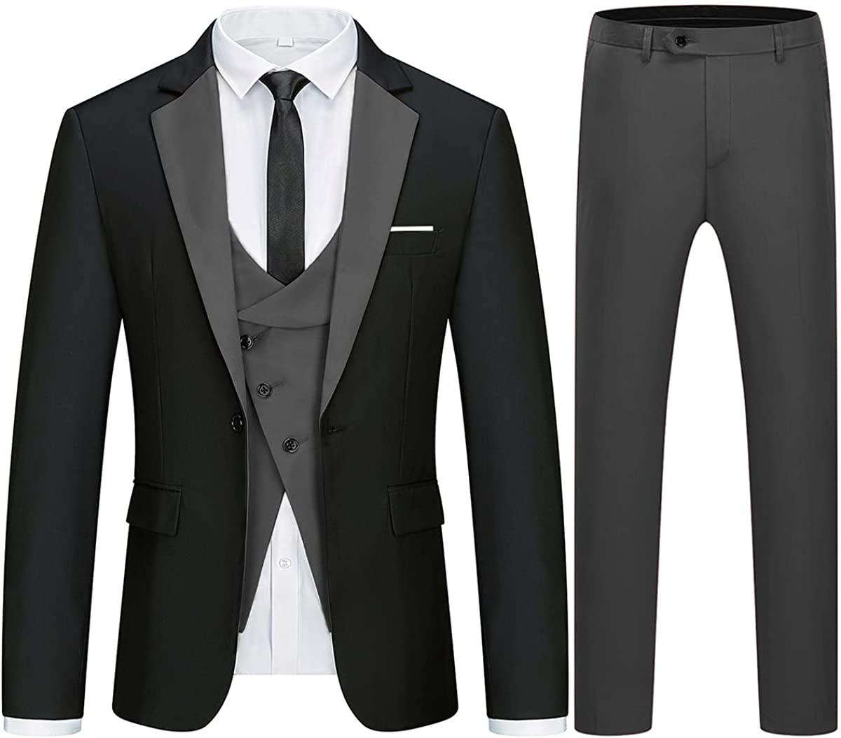 Chic Three Pieces Notched Lapel Black Business Suits For Men