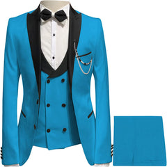 Chic Peaked Lapel Three Pieces Blue Prom Suits