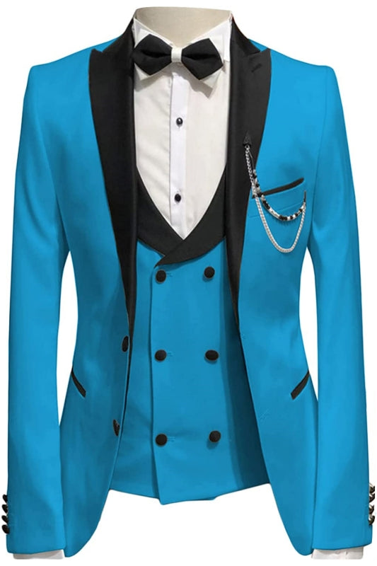 Chic Peaked Lapel Three Pieces Blue Prom Suits