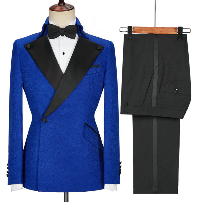 Chic Peaked Lapel Two Pieces Blue Prom Suits