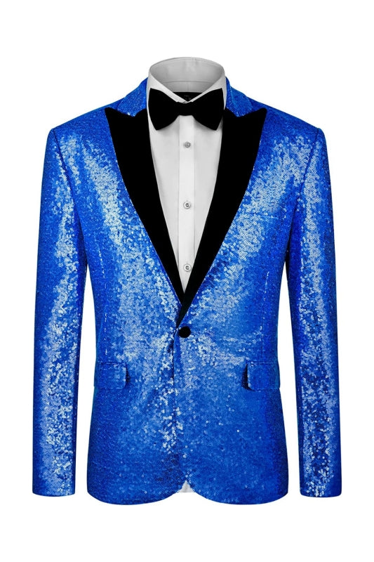Chic Blue Sequins Peaked Lapel Men Suits For Prom