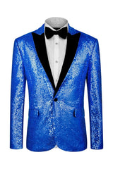 Chic Blue Sequins Peaked Lapel Men Suits For Prom