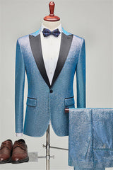 Chic Sequins Peaked Lapel Two Pieces Blue Prom Suits