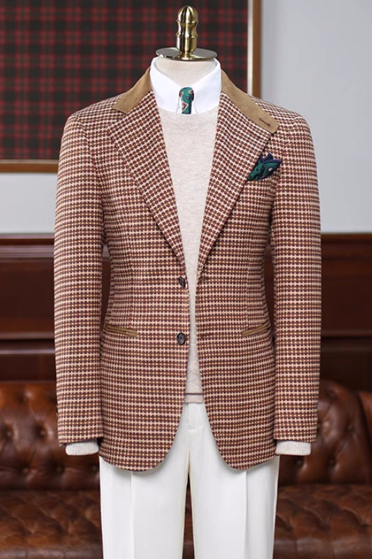 Chic Plaid Notched Lapel Brown Prom Suits For Men