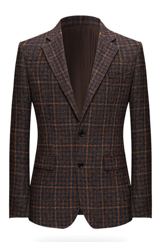 Chic Plaid Notched Lapel Two Pieces Brown Prom Suits