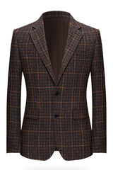 Chic Plaid Notched Lapel Two Pieces Brown Prom Suits