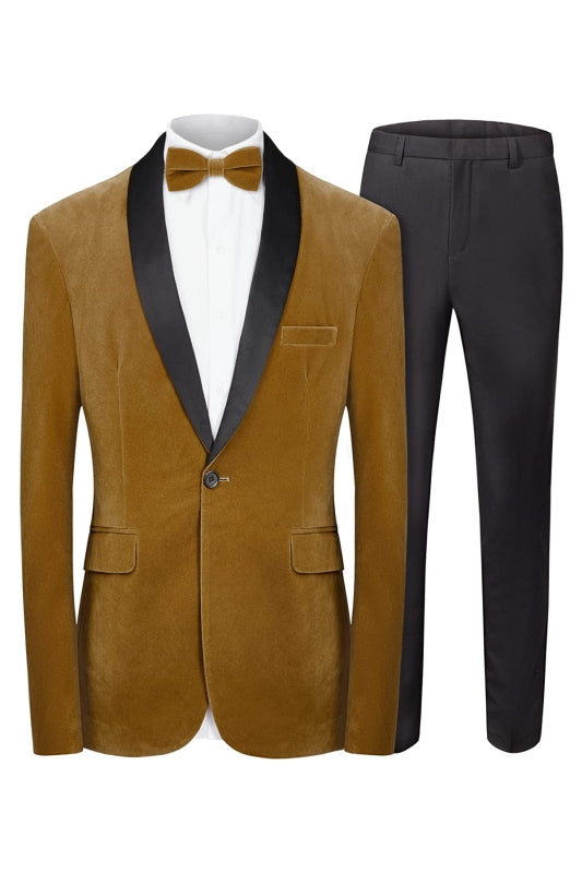 Chic Brown Shawl Lapel Two Pieces Velvet Men Suits For Wedding