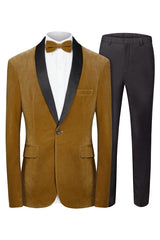 Chic Brown Shawl Lapel Two Pieces Velvet Men Suits For Wedding