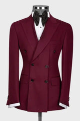 Chic Peaked Lapel Double Breasted Burgundy Prom Suits