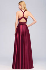 Chic Burgundy Satin Long Bridesmaid Dresses With One Shoulder-27dress
