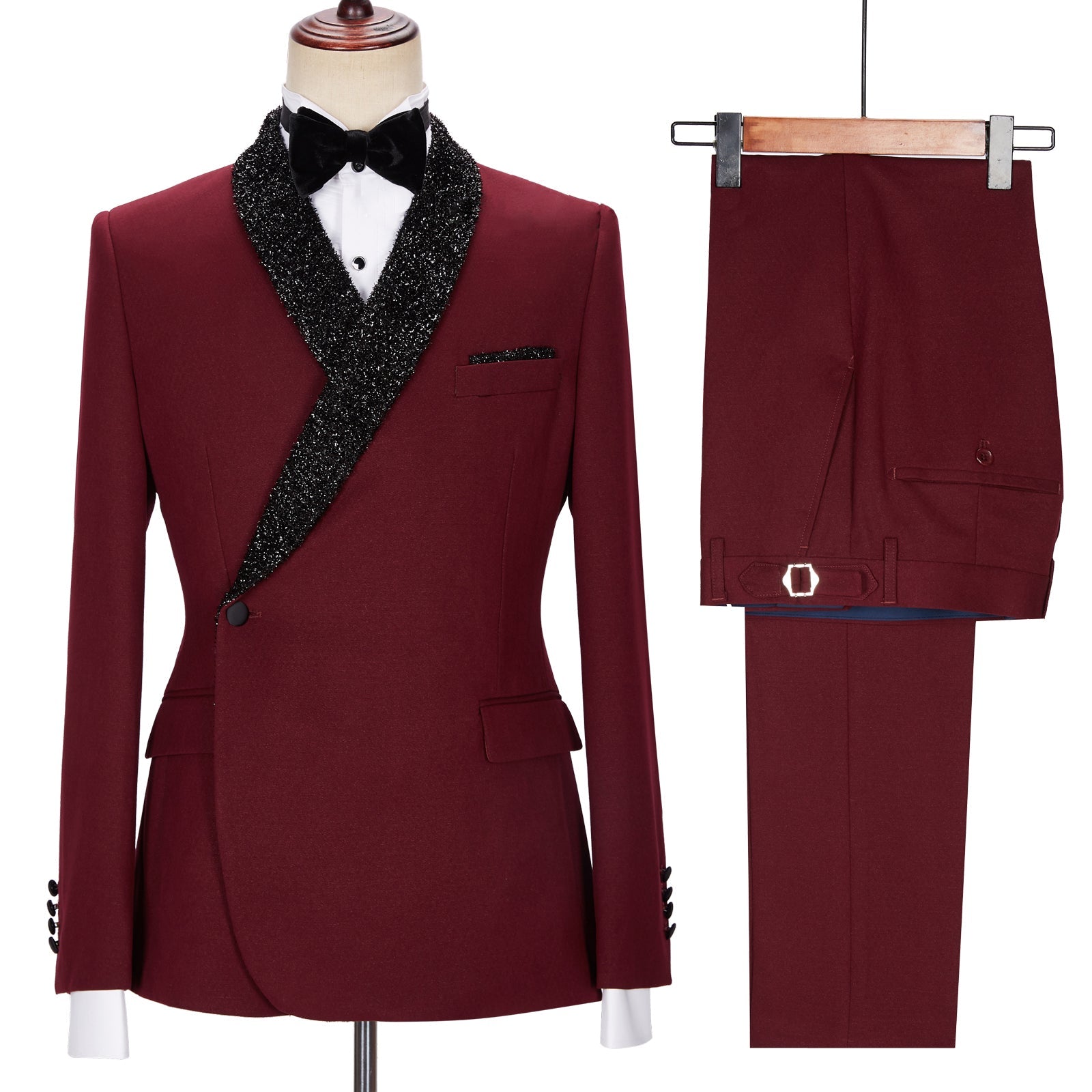 Chic Burgundy Sparkle Shawl Lapel Two Pieces Men Suits