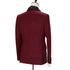 Chic Burgundy Sparkle Shawl Lapel Two Pieces Men Suits
