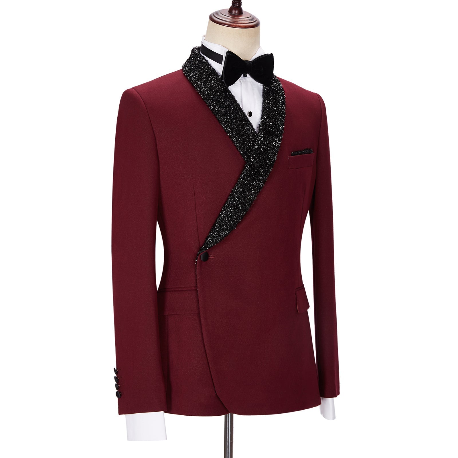 Chic Burgundy Sparkle Shawl Lapel Two Pieces Men Suits