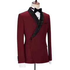 Chic Burgundy Sparkle Shawl Lapel Two Pieces Men Suits
