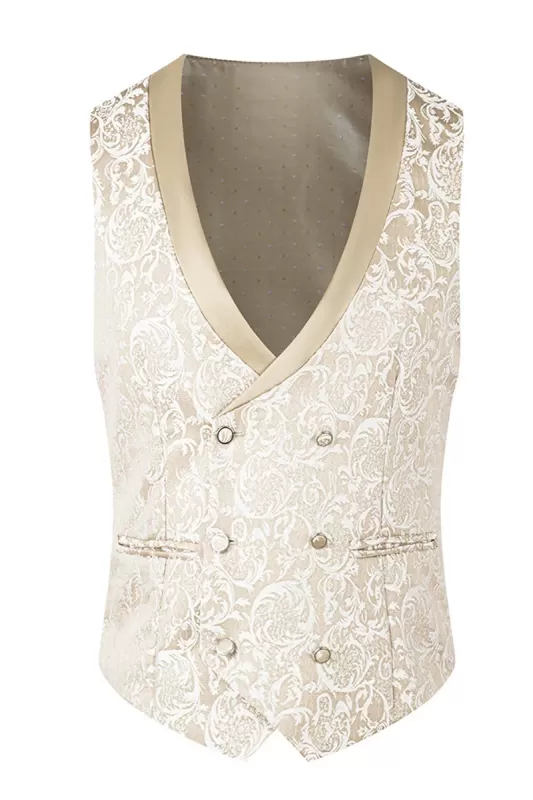 Chic Champagne Jacquard Shawl Lapel Three Pieces Wedding Suits