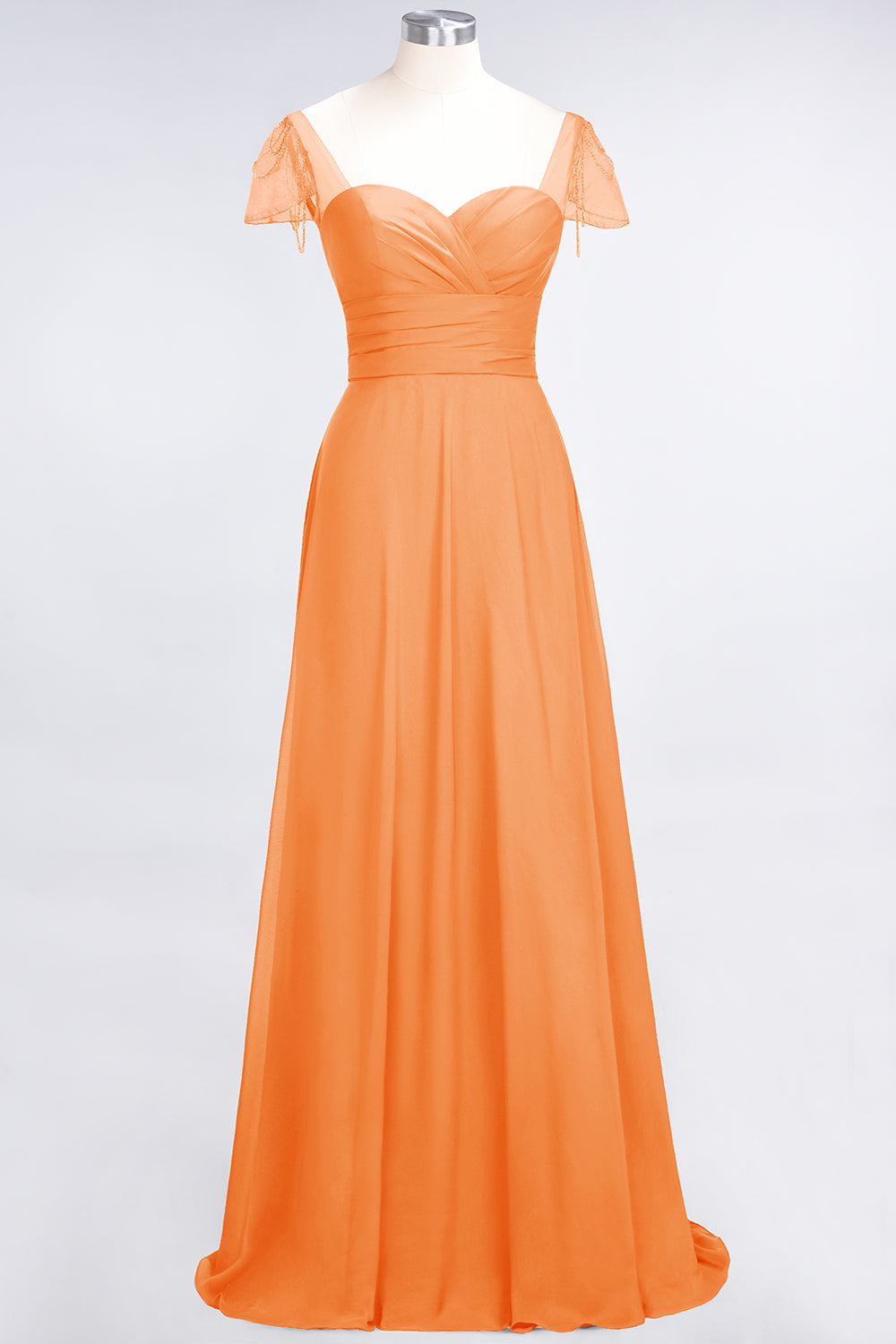 Chic Chiffon Sweetheart Cap-Sleeves Ruffle Bridesmaid Dresses with Beadings-27dress