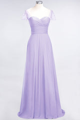 Chic Chiffon Sweetheart Cap-Sleeves Ruffle Bridesmaid Dresses with Beadings-27dress