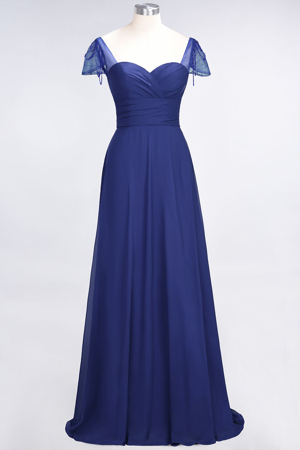 Chic Chiffon Sweetheart Cap-Sleeves Ruffle Bridesmaid Dresses with Beadings-27dress
