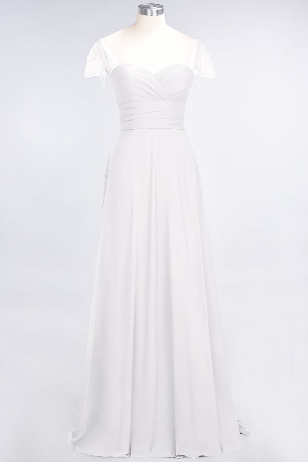 Chic Chiffon Sweetheart Cap-Sleeves Ruffle Bridesmaid Dresses with Beadings-27dress