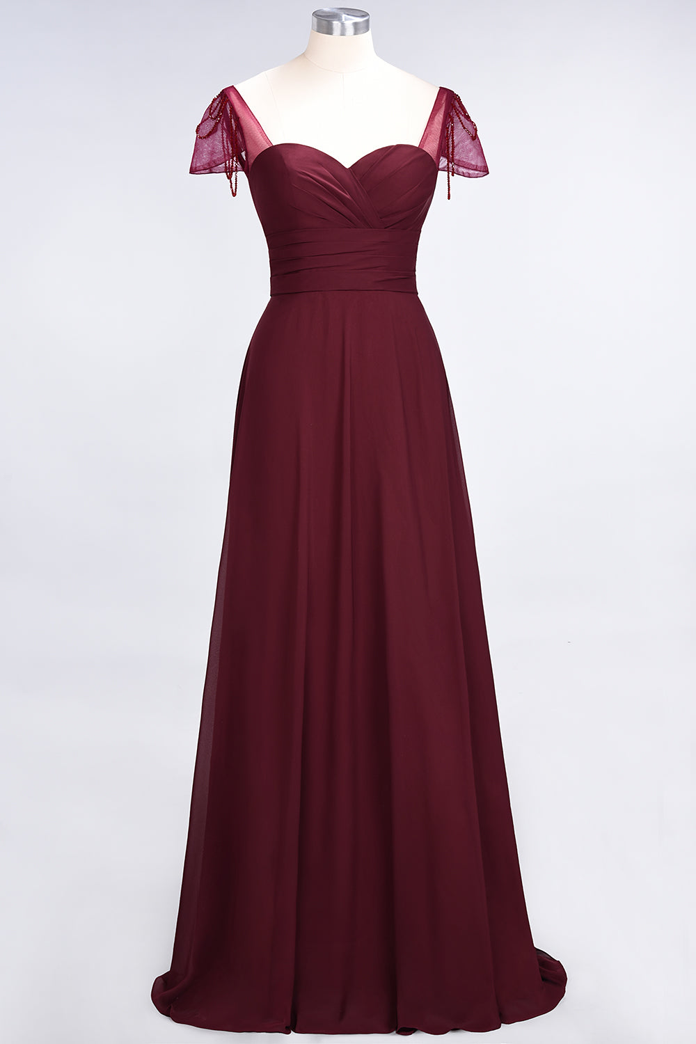 Chic Chiffon Sweetheart Cap-Sleeves Ruffle Bridesmaid Dresses with Beadings-27dress