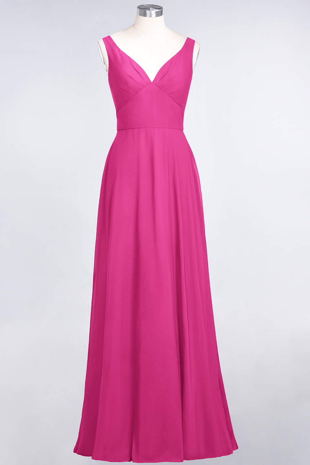 Chic Chiffon V-Neck Straps Ruffle Affordable Bridesmaid Dresses with Open Back-27dress