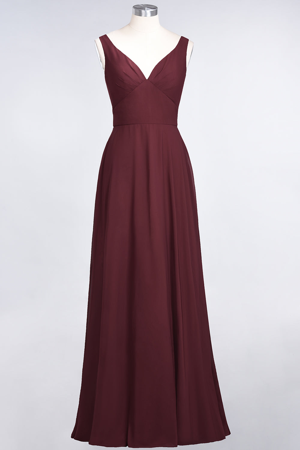Chic Chiffon V-Neck Straps Ruffle Affordable Bridesmaid Dresses with Open Back-27dress