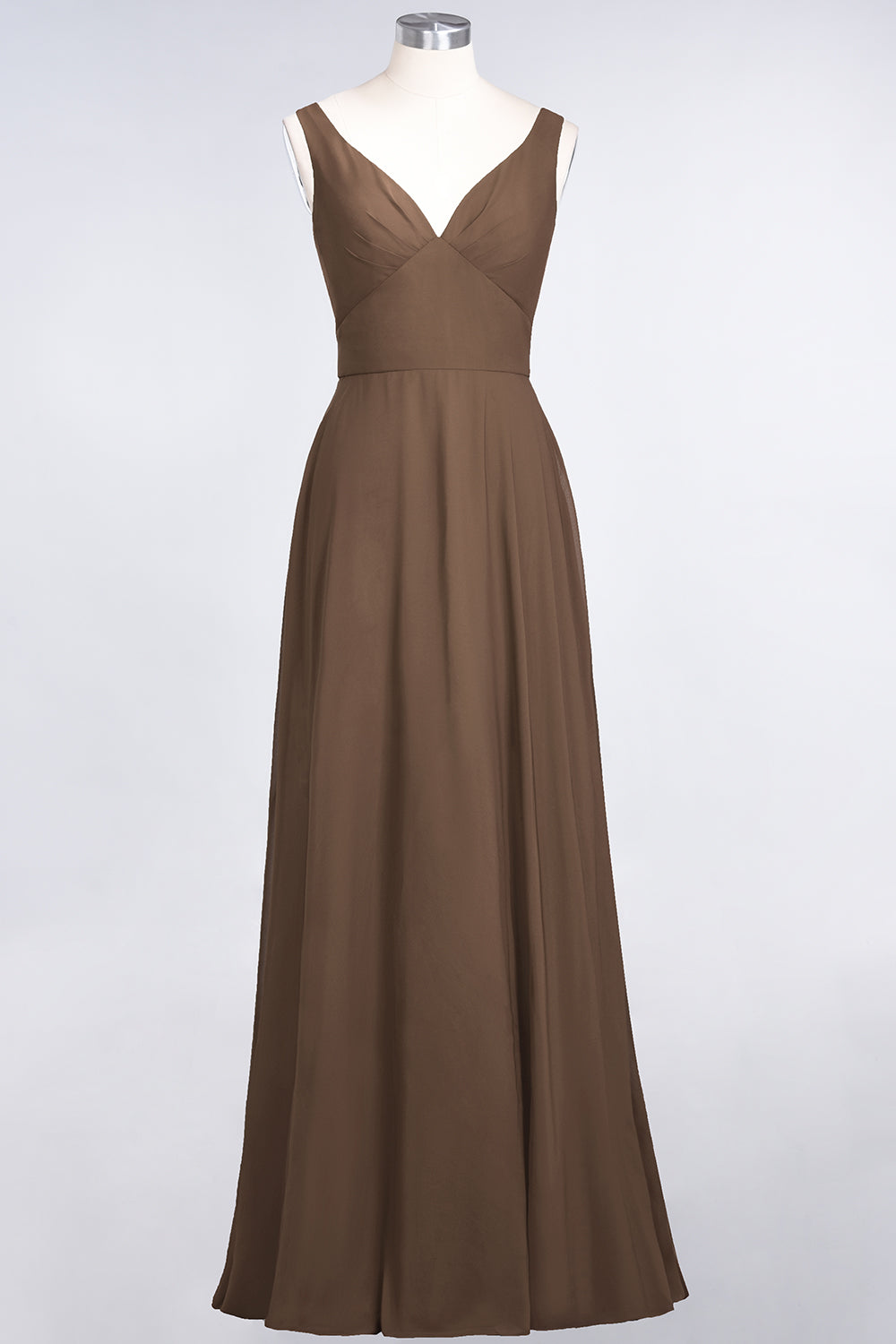 Chic Chiffon V-Neck Straps Ruffle Affordable Bridesmaid Dresses with Open Back-27dress