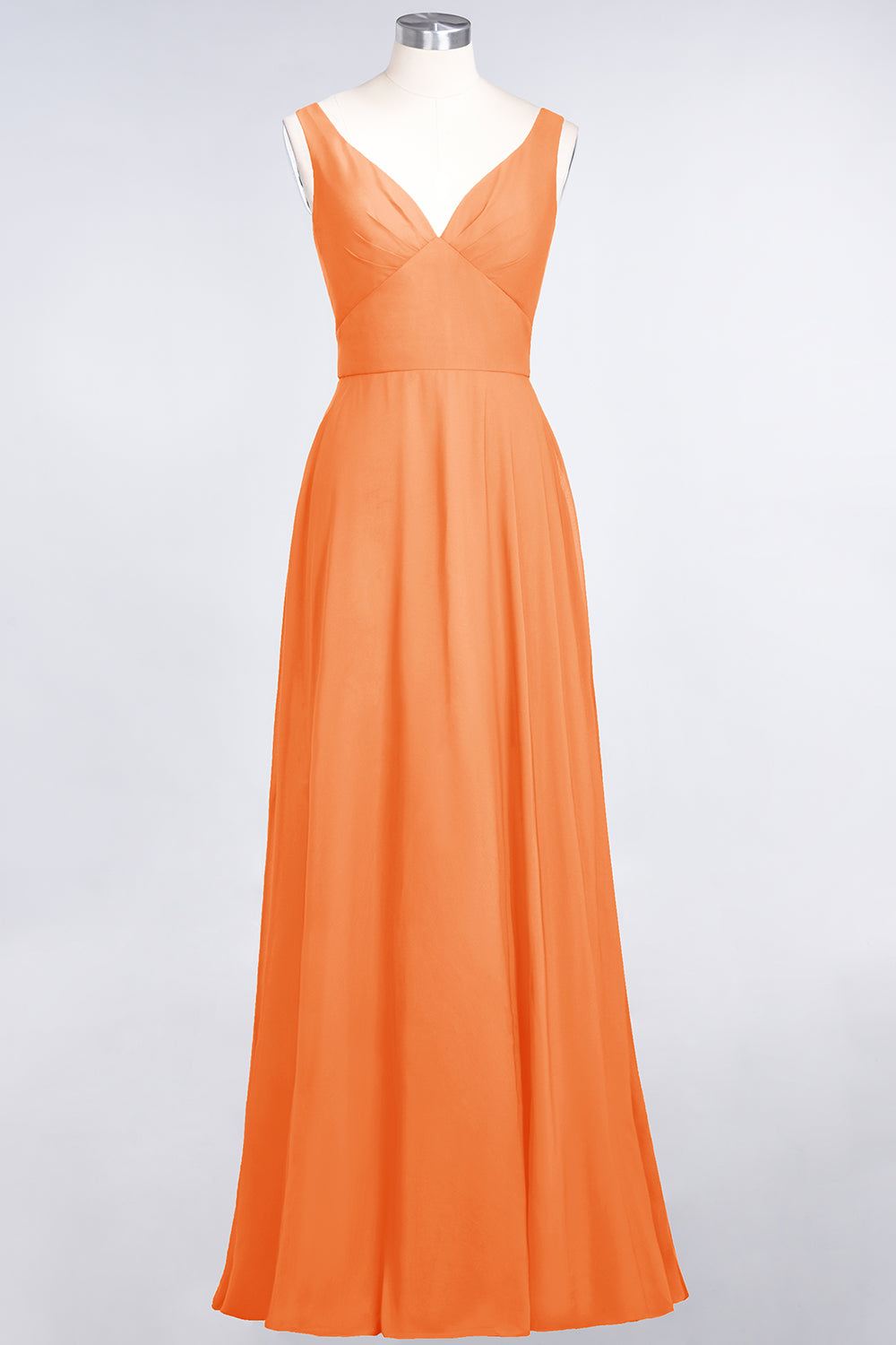 Chic Chiffon V-Neck Straps Ruffle Affordable Bridesmaid Dresses with Open Back-27dress