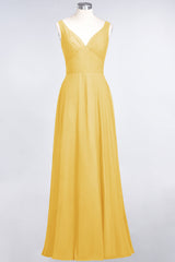 Chic Chiffon V-Neck Straps Ruffle Affordable Bridesmaid Dresses with Open Back-27dress
