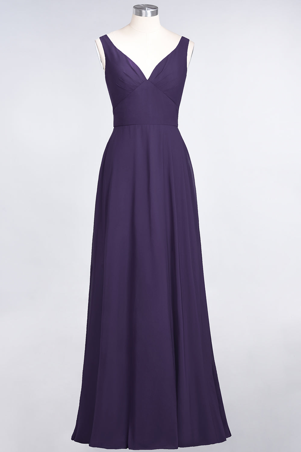 Chic Chiffon V-Neck Straps Ruffle Affordable Bridesmaid Dresses with Open Back-27dress