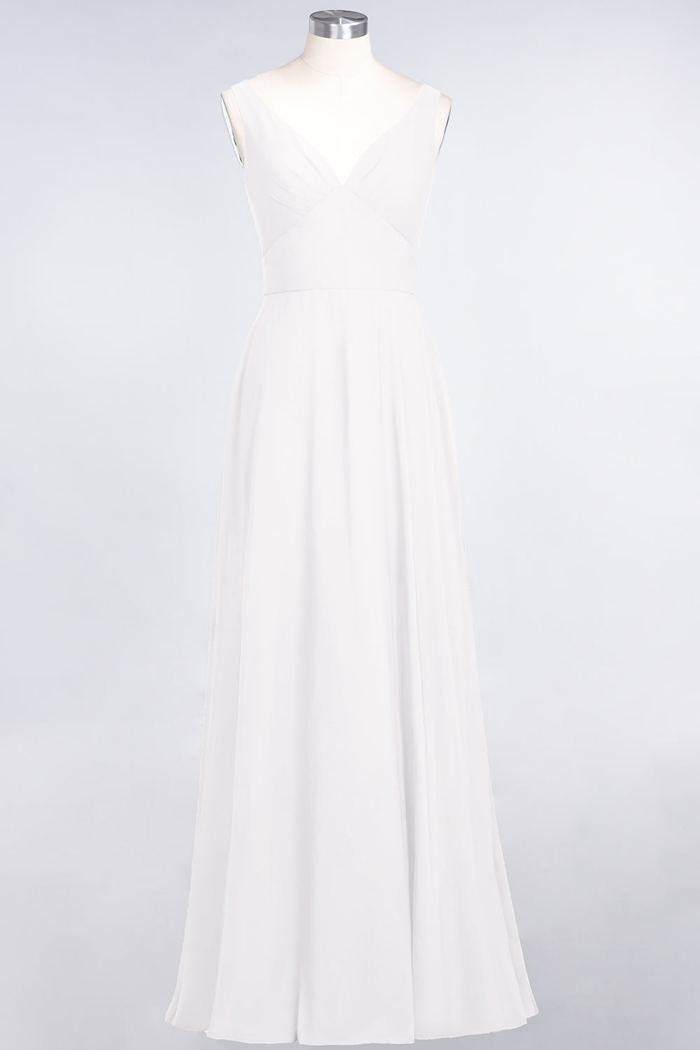 Chic Chiffon V-Neck Straps Ruffle Affordable Bridesmaid Dresses with Open Back-27dress