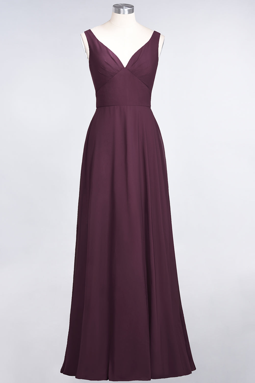 Chic Chiffon V-Neck Straps Ruffle Affordable Bridesmaid Dresses with Open Back-27dress