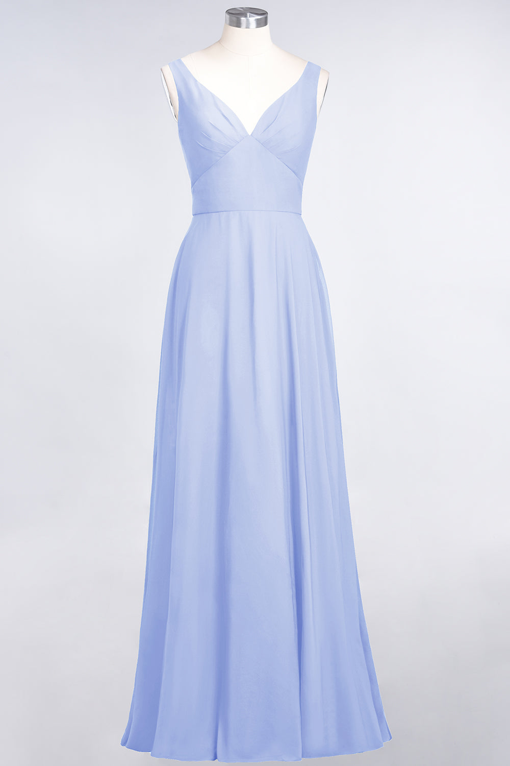 Chic Chiffon V-Neck Straps Ruffle Affordable Bridesmaid Dresses with Open Back-27dress