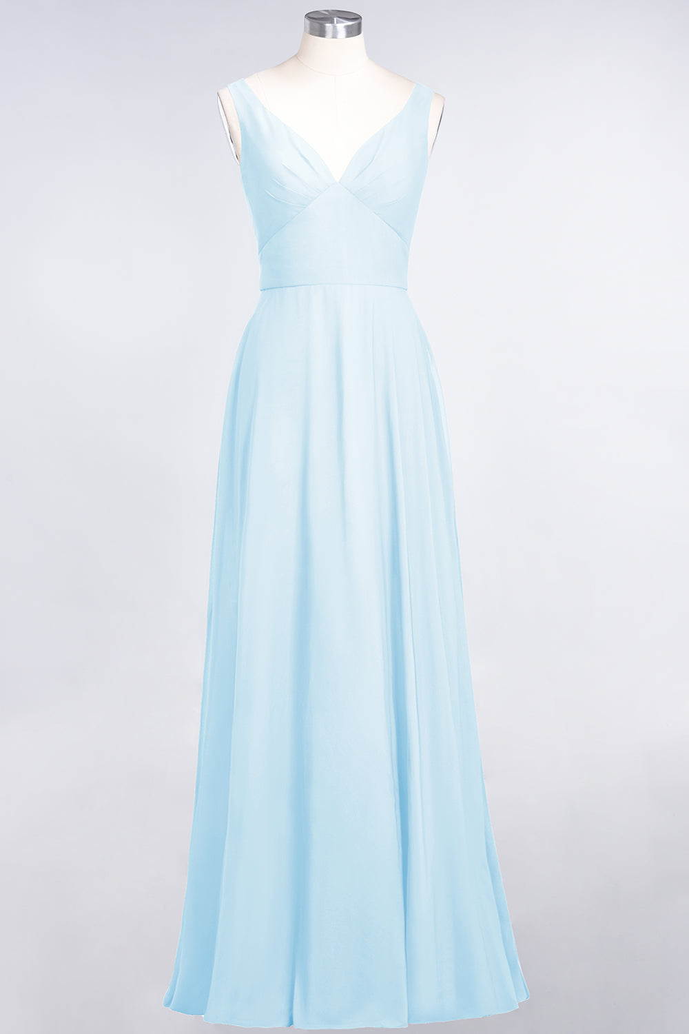 Chic Chiffon V-Neck Straps Ruffle Affordable Bridesmaid Dresses with Open Back-27dress