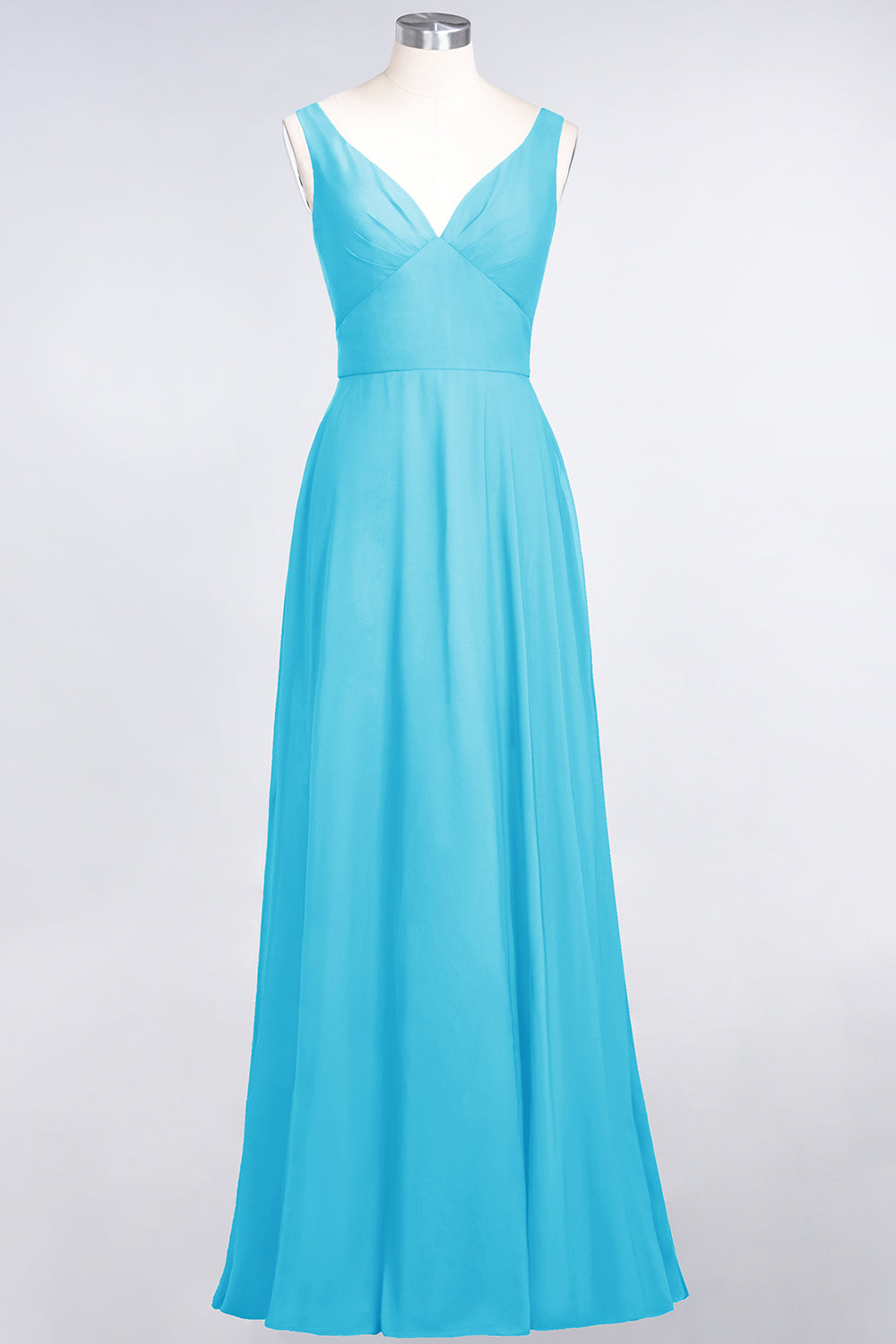 Chic Chiffon V-Neck Straps Ruffle Affordable Bridesmaid Dresses with Open Back-27dress