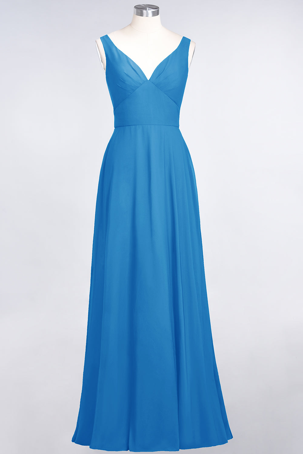 Chic Chiffon V-Neck Straps Ruffle Affordable Bridesmaid Dresses with Open Back-27dress
