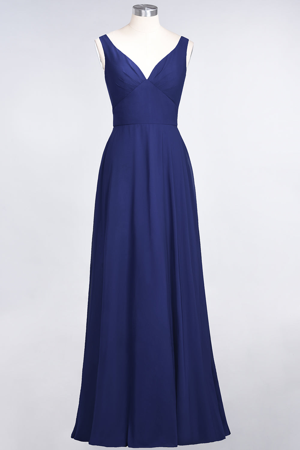 Chic Chiffon V-Neck Straps Ruffle Affordable Bridesmaid Dresses with Open Back-27dress