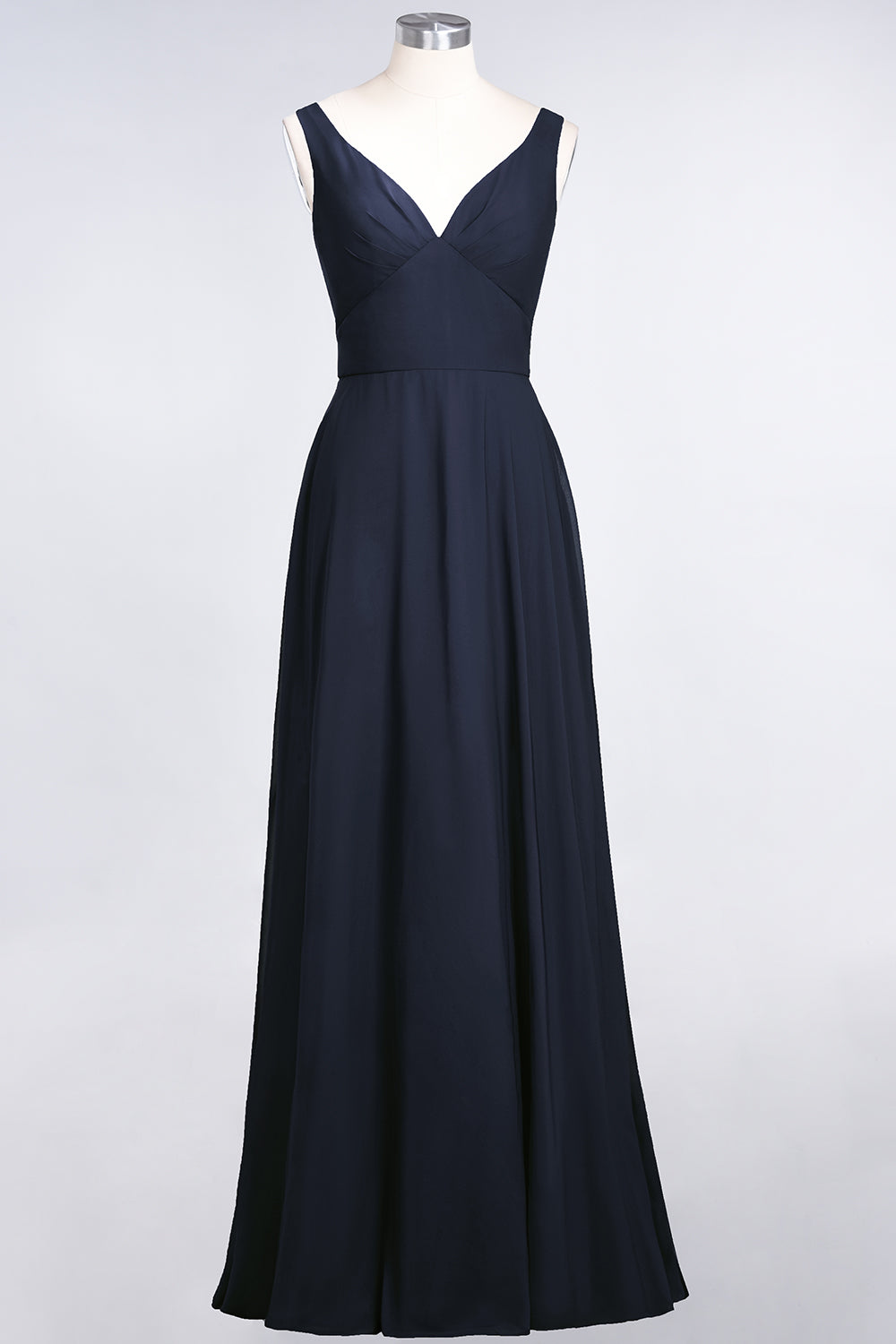 Chic Chiffon V-Neck Straps Ruffle Affordable Bridesmaid Dresses with Open Back-27dress
